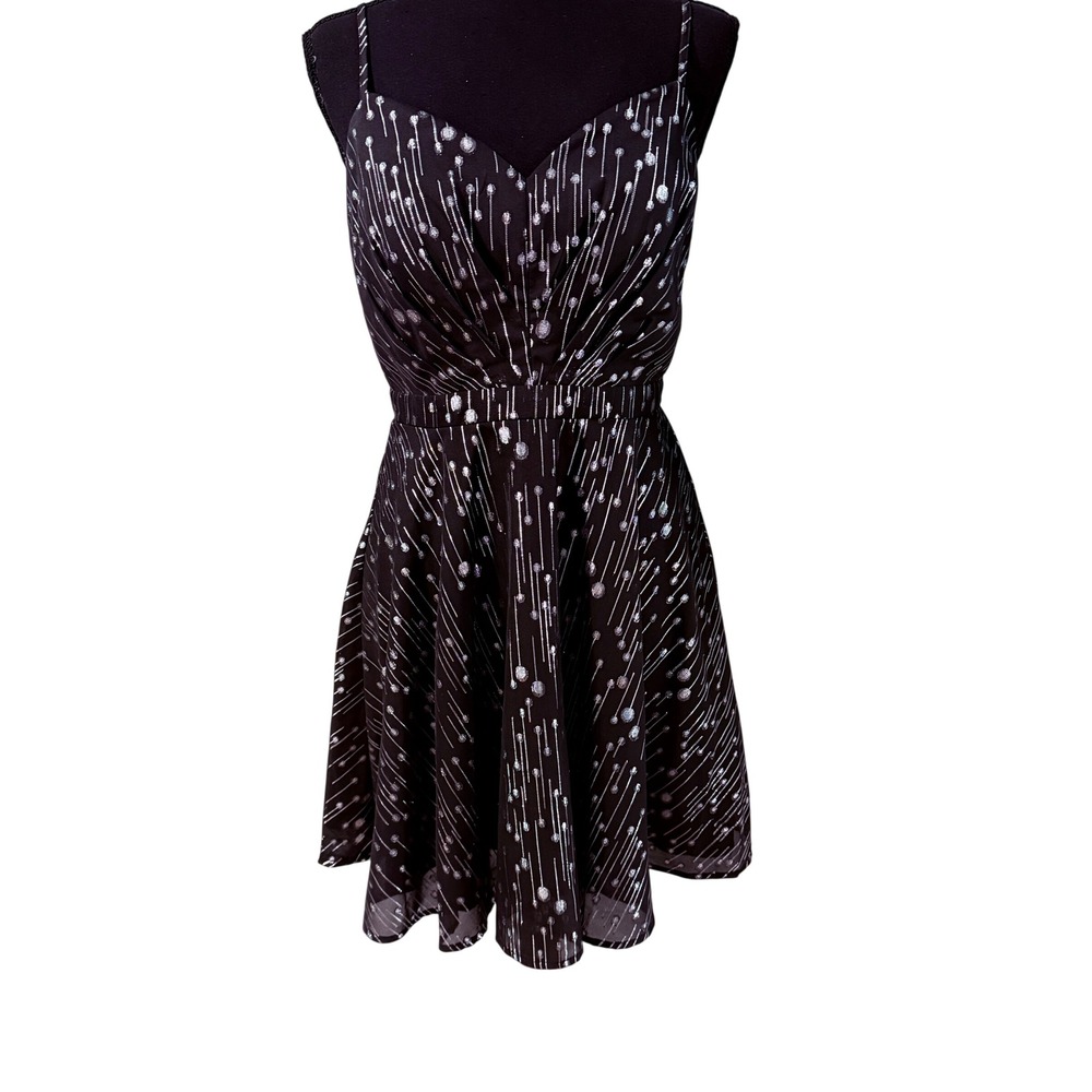 Trixxi Black Silver Metallic Mesh Overlay Hoco Cocktail Dress Juniors 7